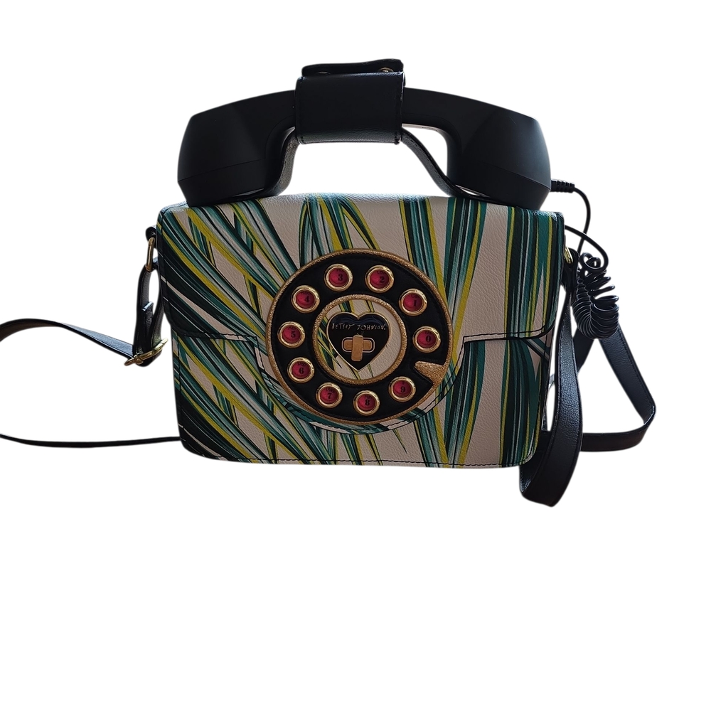 Betsey Johnson Black and Green Crossbody " CALL ME" Bag. - Picture 1 of 10